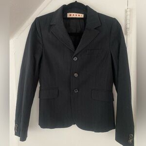 Marni Made in Italy Wool Cotton Black Pinstripe Blazer Size 40 US4